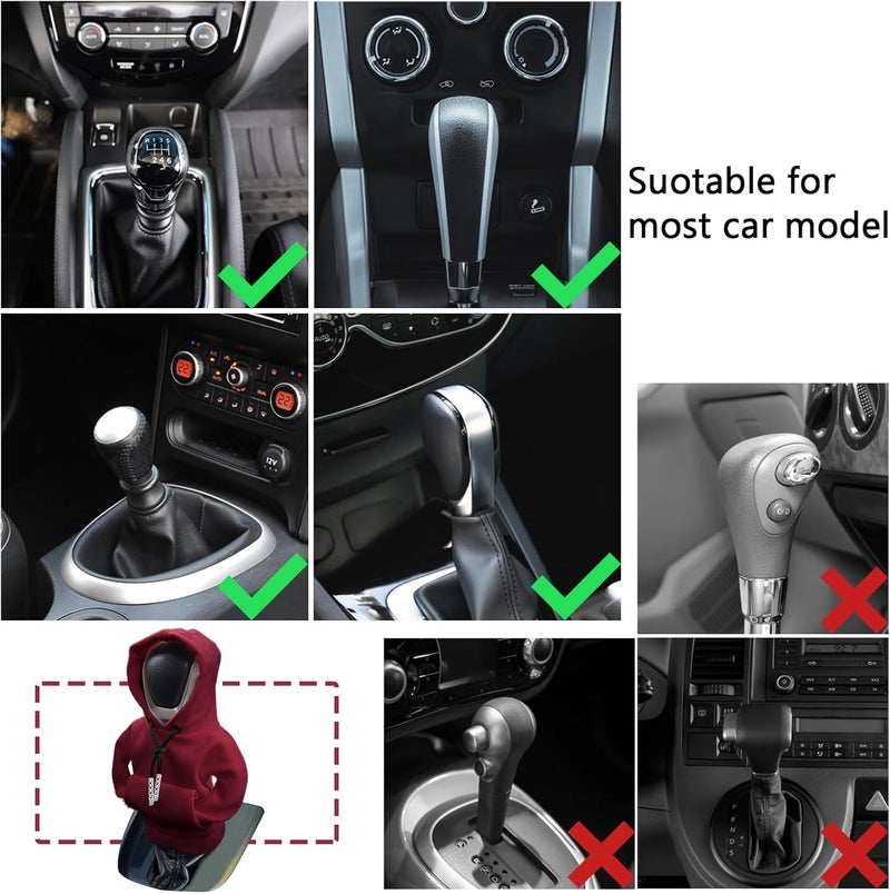 vvag Gear Shift Hoodie,Universal Shift Knob Hoodie, 4.7 Inch Car Shifter Stick Protector Decoration, Funny Hoodie Car Gear Shift Cover, Auto Interior Accessories Shifter Hoodie (Red) - Image 4